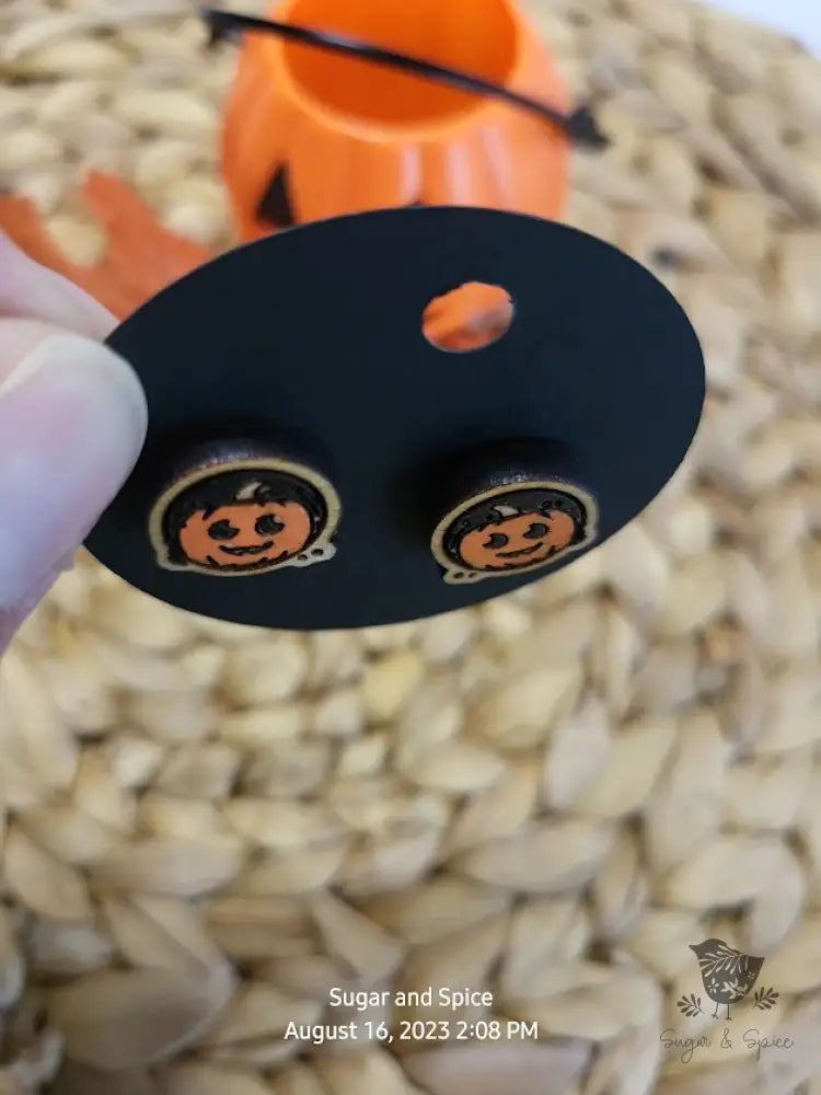 Spooky Pumpkin Halloween Stud Earrings - Premium  from Sugar and Spice Invitations - Just $6! Shop now at Sugar and Spice Paper