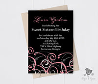 Swirls Sweet Sixteen Birthday Invitation - Premium Digital File from Sugar and Spice Invitations - Just $1.95! Shop now at Sugar and Spice Paper