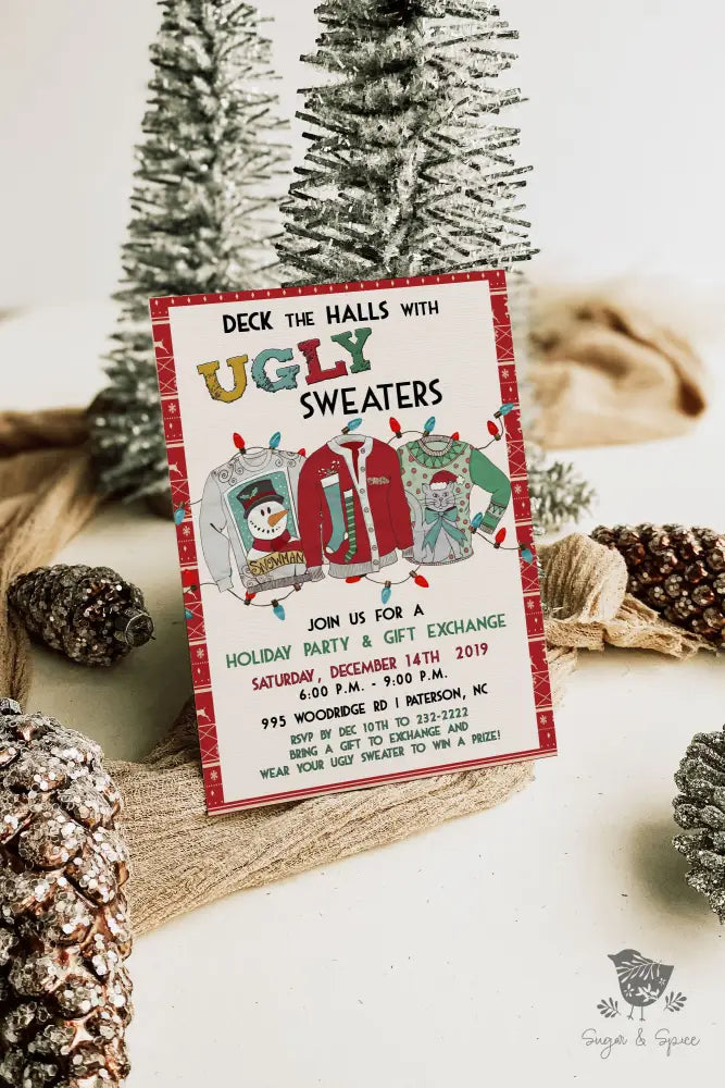 Ugly Sweater Christmas Party Invitation - Premium Digital File from Sugar and Spice Invitations - Just $2.10! Shop now at Sugar and Spice Paper