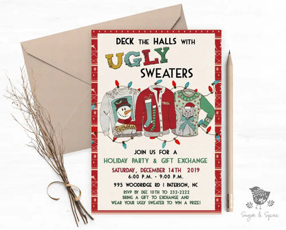 Ugly Sweater Christmas Party Invitation - Premium Digital File from Sugar and Spice Invitations - Just $2.10! Shop now at Sugar and Spice Paper