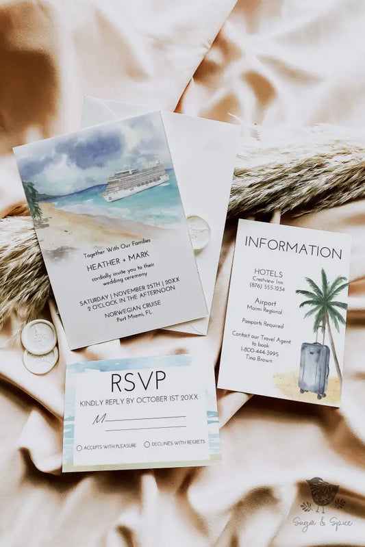 Watercolor Cruise Destination Wedding Invitation - Premium  from Sugar and Spice Invitations - Just $2.10! Shop now at Sugar and Spice Paper