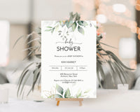Watercolor Gold Greenery Baby Shower Invitation Template Editable Invitation Corjl Digital Download