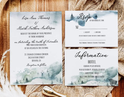 Watercolor Mountain Forest Wedding Invitation - Premium  from Sugar and Spice Invitations - Just $2.15! Shop now at Sugar and Spice Paper