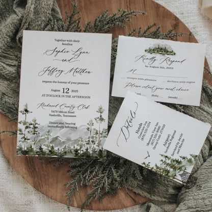 Watercolor Mountain Wedding Invitation - Premium  from Sugar and Spice Invitations - Just $2.10! Shop now at Sugar and Spice Paper