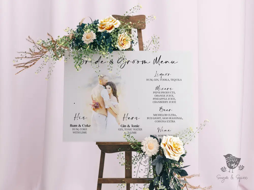 Watercolor Photo Bride and Groom Signature Drink Sign - Premium  from Sugar and Spice Invitations - Just $25! Shop now at Sugar and Spice Paper