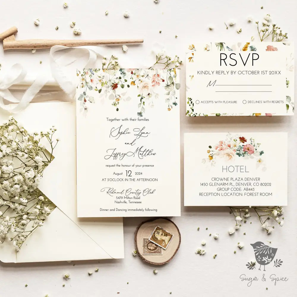 Watercolor Wildflower Wedding Invitation Suite - Premium  from Sugar and Spice Invitations - Just $2.15! Shop now at Sugar and Spice Paper