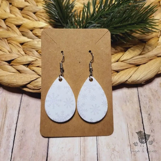 White Snowflake Holiday Dangle Earrings - Premium  from Sugar and Spice Invitations - Just $11.25! Shop now at Sugar and Spice Paper