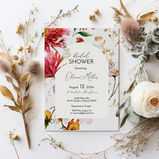 Wildflower Arch Bridal Shower Invitation Template Editable Invitation Corjl Digital Download