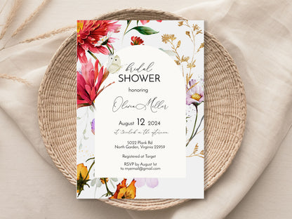 Wildflower Arch Bridal Shower Invitation Template Editable Invitation Corjl Digital Download