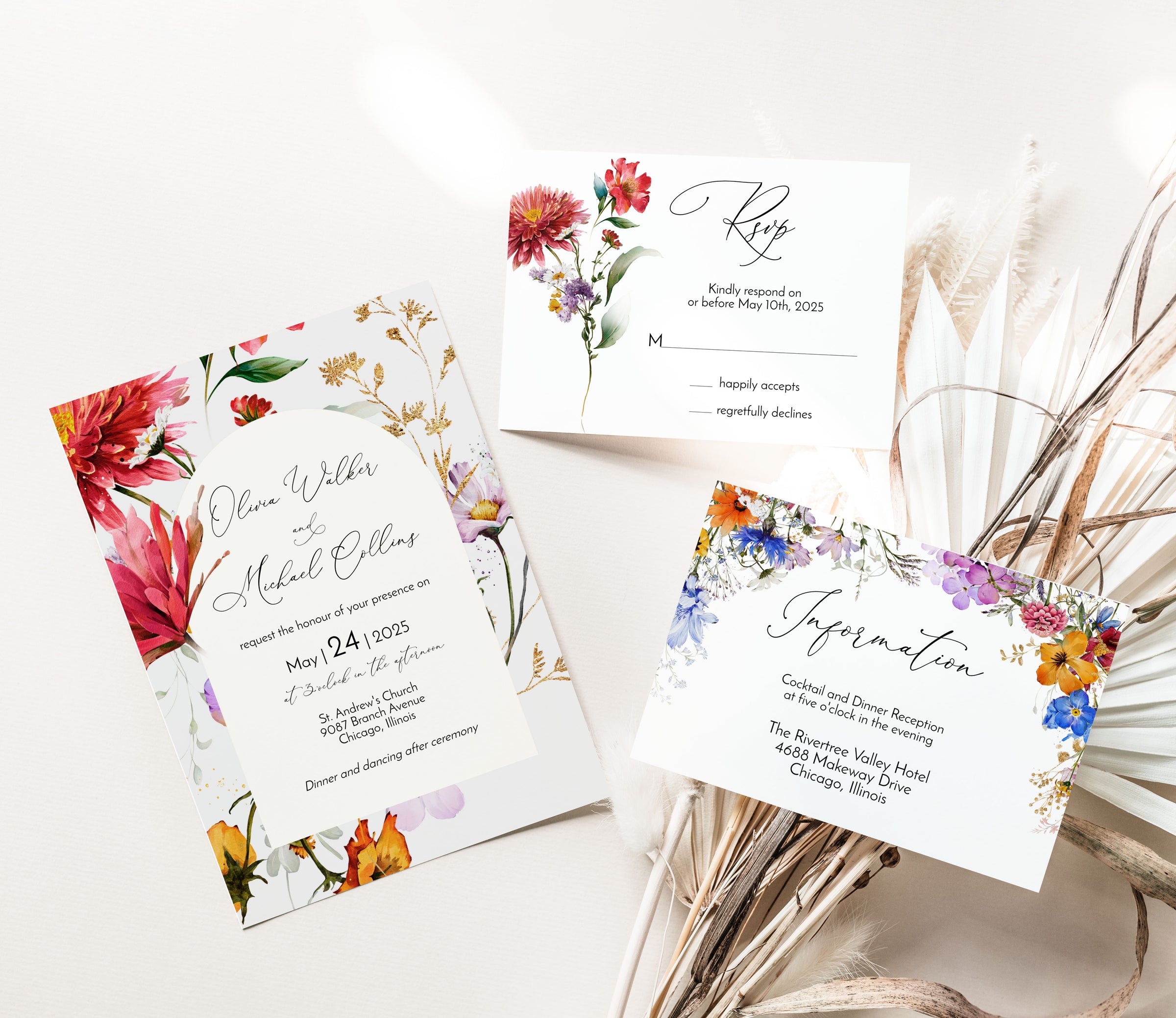 Wildflower Arch Garden Wedding Invitation Template Suite