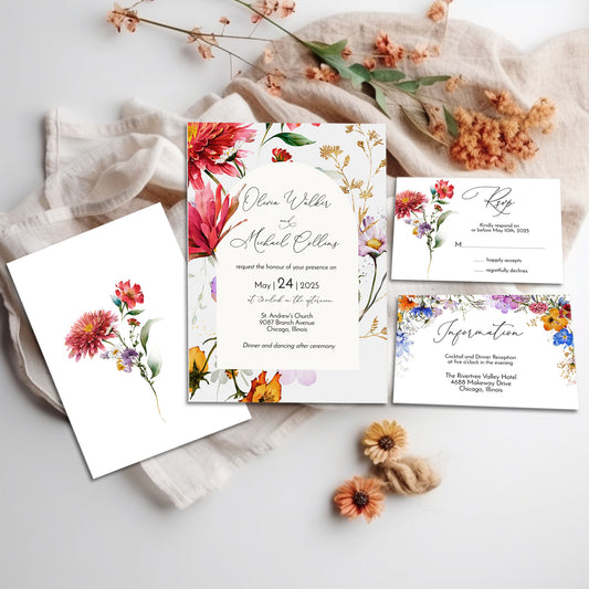 Wildflower Arch Garden Wedding Invitation Template Suite