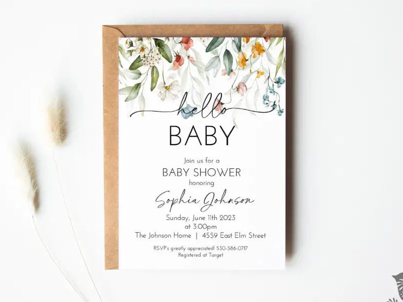 Wildflower Hello Baby Shower Invitation - Premium  from Sugar and Spice Invitations - Just $1.95! Shop now at Sugar and Spice Paper