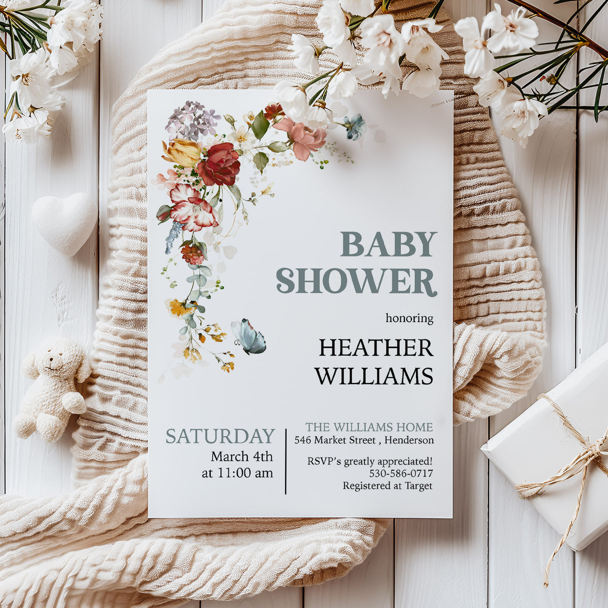 Wildflowers Boho Baby Shower Invitation