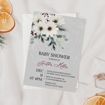 Winter Elegant Snow Baby Shower Invitation - Premium  from Sugar and Spice Invitations - Just $1.95! Shop now at Sugar and Spice Paper