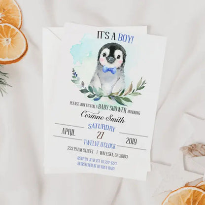 Winter Penguin Baby Shower Invitation - Premium  from Sugar and Spice Invitations - Just $1.95! Shop now at Sugar and Spice Paper