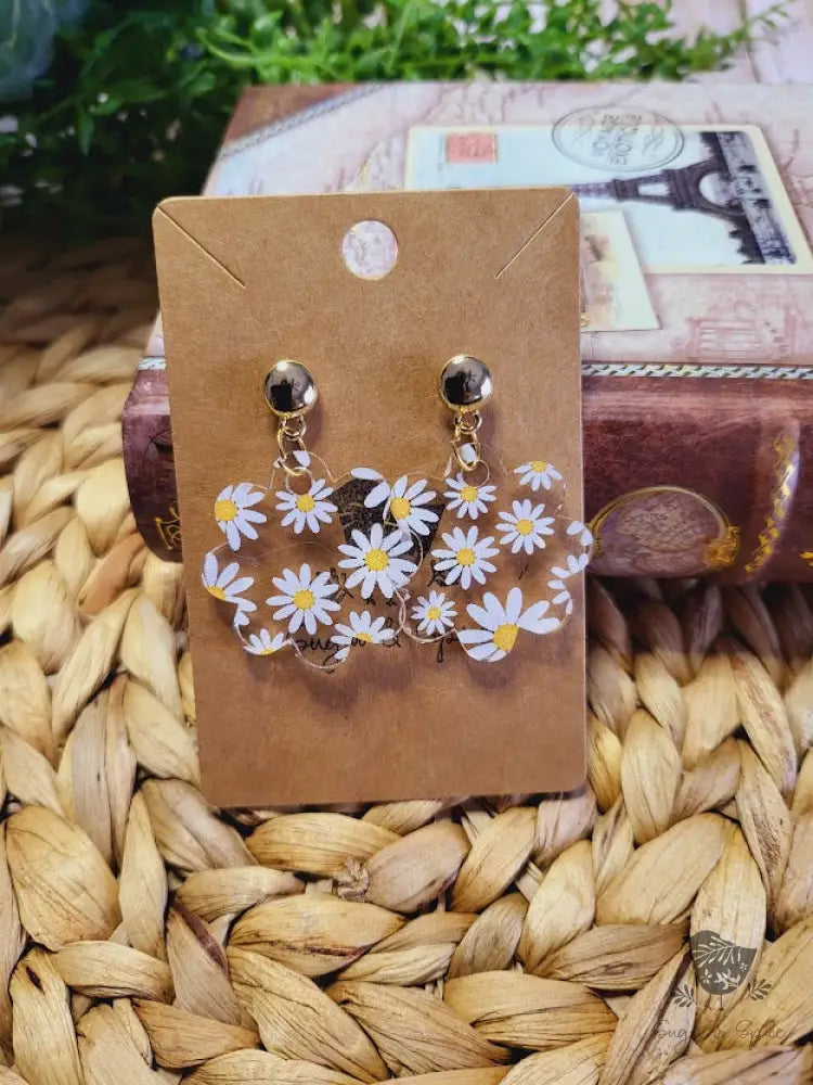 Yellow Daisy Flower Acrylic Gold Earrings - Premium  from Sugar and Spice Invitations - Just $11.25! Shop now at Sugar and Spice Paper